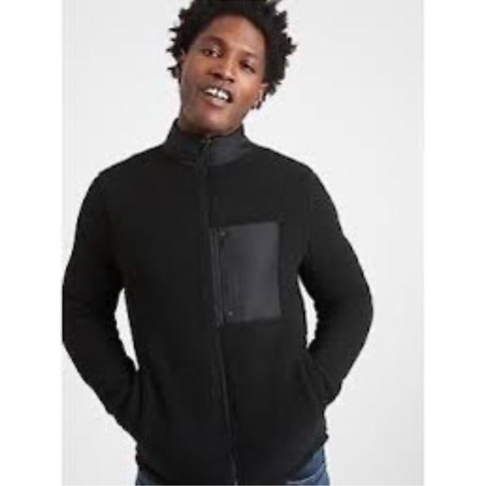 Banana Republic Jacket Men’s Black Full Zip Deep Pile Fleece Size XL NWOT